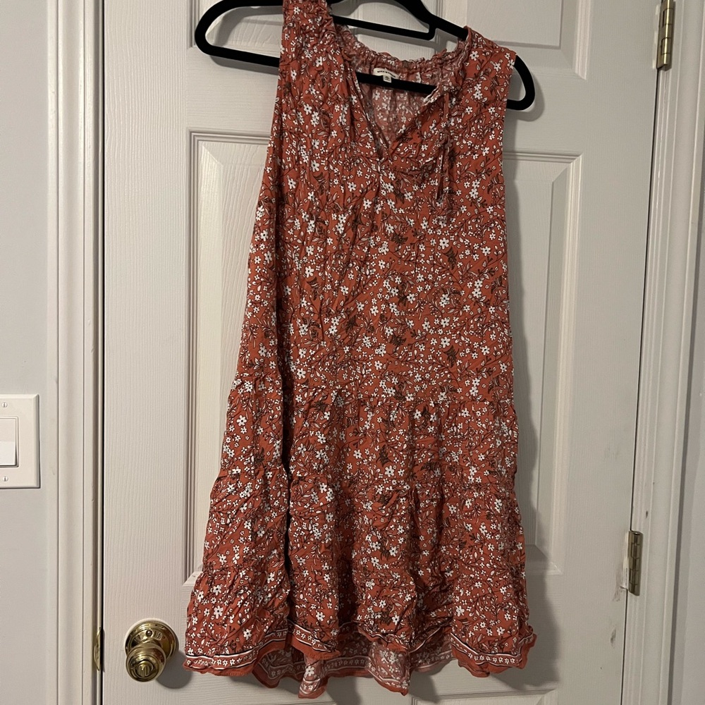 Orange Sleeveless Mini Sundress V-neck